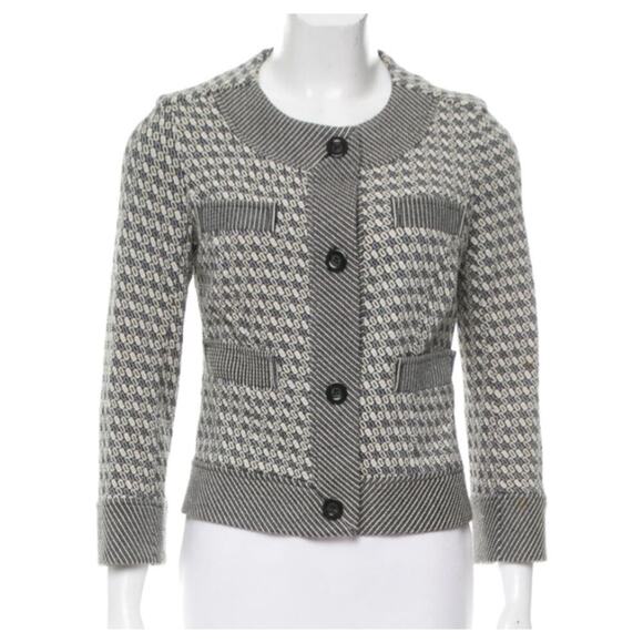 Diane Von Furstenberg Gabrielle Wool Blend Knit Jacket Cardigan Black White SM - Picture 1 of 6